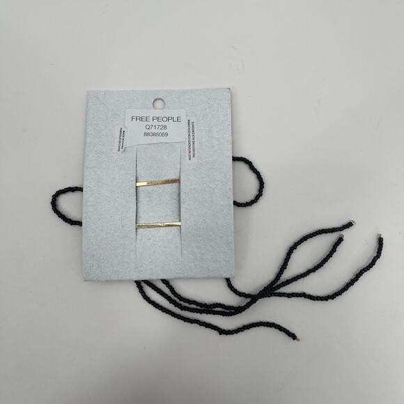 FREE PEOPLE Beaded Bow Barrette Dainty Clip Pin Hair Accessories Bead Black NWT main image 7